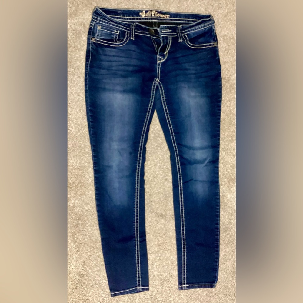 Wallflower Blue Skinny Jeans with Vintage Fading